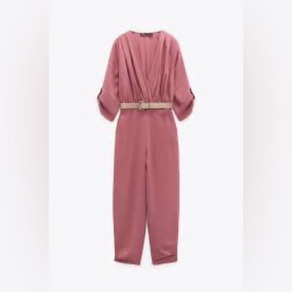 NWT ZARA JUMPSUIT WITH BELT,SIZE L, Marsala Colour. - Picture 10 of 12